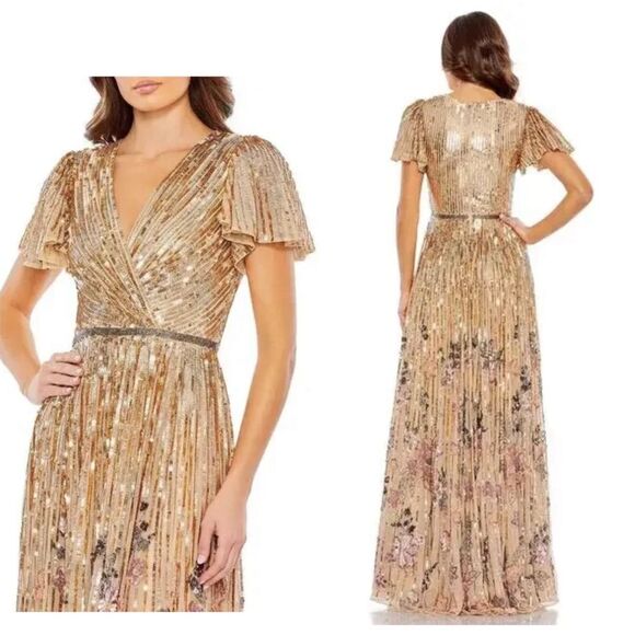 Mac Duggal 5637 Size 14 Sequin Flounce Sleeve Mother of the Bride Gown, Copper - Picture 11 of 11